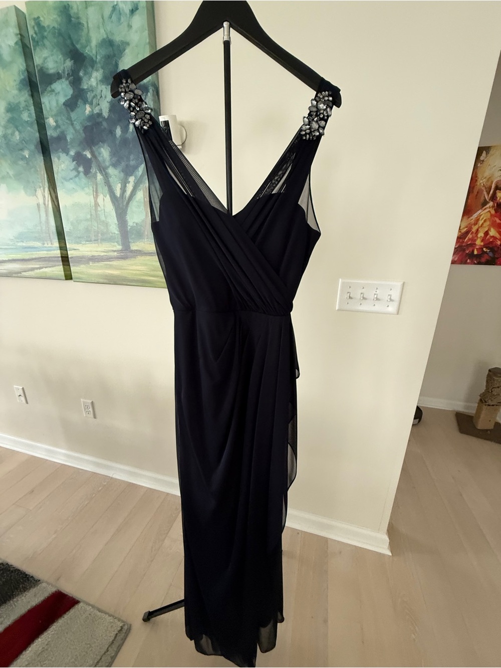 Xscape by Joanna Chen Navy Blue Beaded Rhinestone Formal Gown Size 12